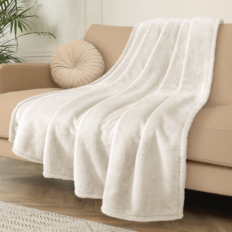 Luxury Double-Sided Plush Fleece Blanket - Ultra-Soft, Reversible, All-Season Comfort Throw - Cream - 92 x 90 in