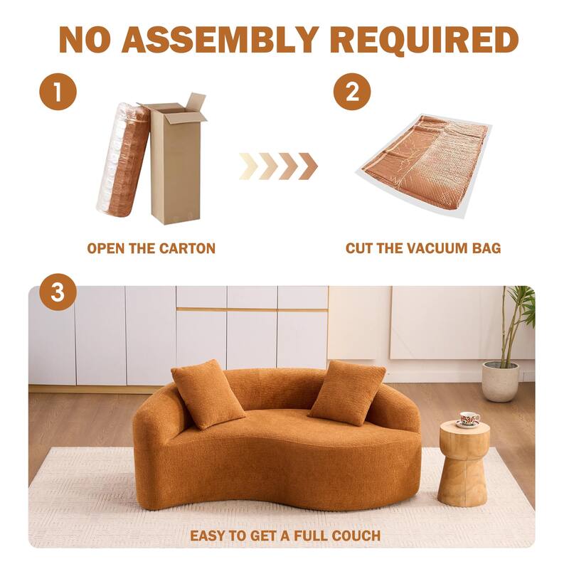 S-Curved Dual-Depth Chenille Sofa Compact, No Assembly