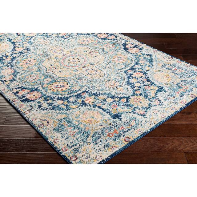 Hal Vintage Boho Traditional Pink Medallion Area Rug