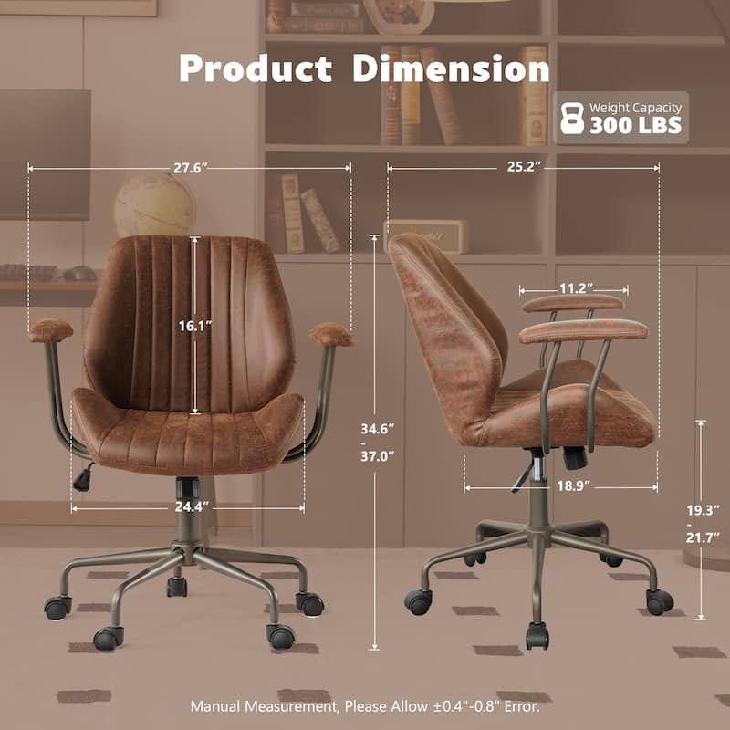 XIZZI Vintage Suede Fabric Office Chair with Armrests and Swivel Base