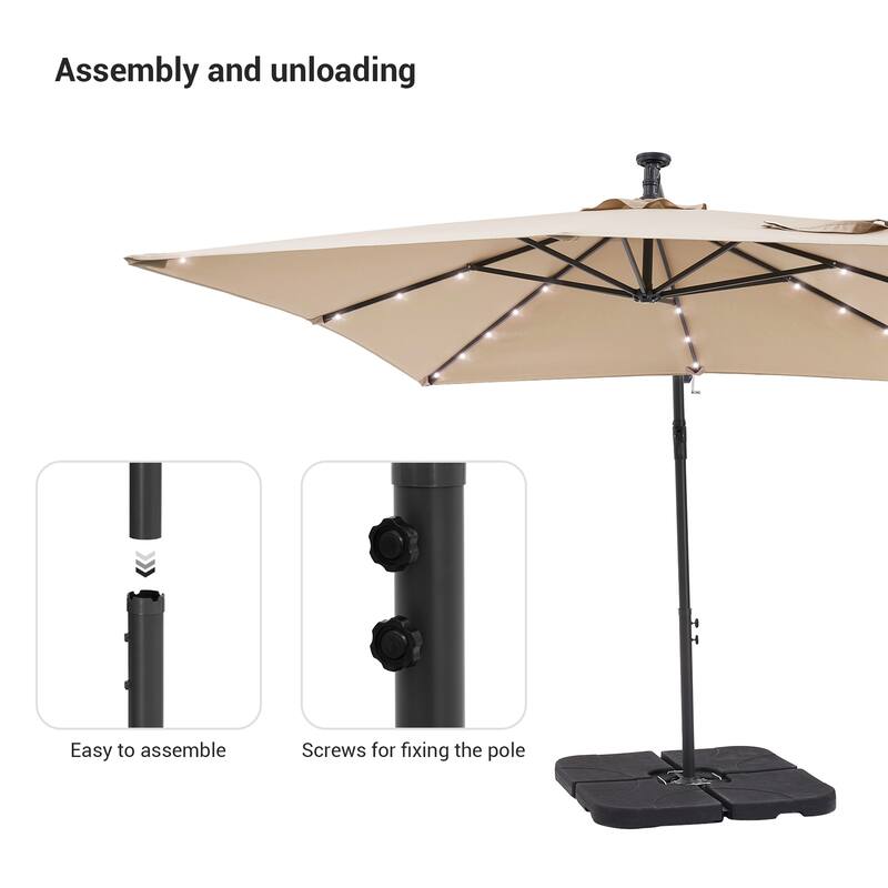 LIVOOSUN 8.2Ft LED Square Offset Hanging Patio Umbrellas w/Base