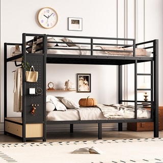 Full over Full Metal Bunk Bed with Storage Shelves, Drawers and ...