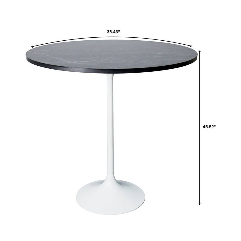 LeisureMod Verve 36" Round Dining Table with MDF Wood TableTop and White Steel Base for Kitchen & Dining Room