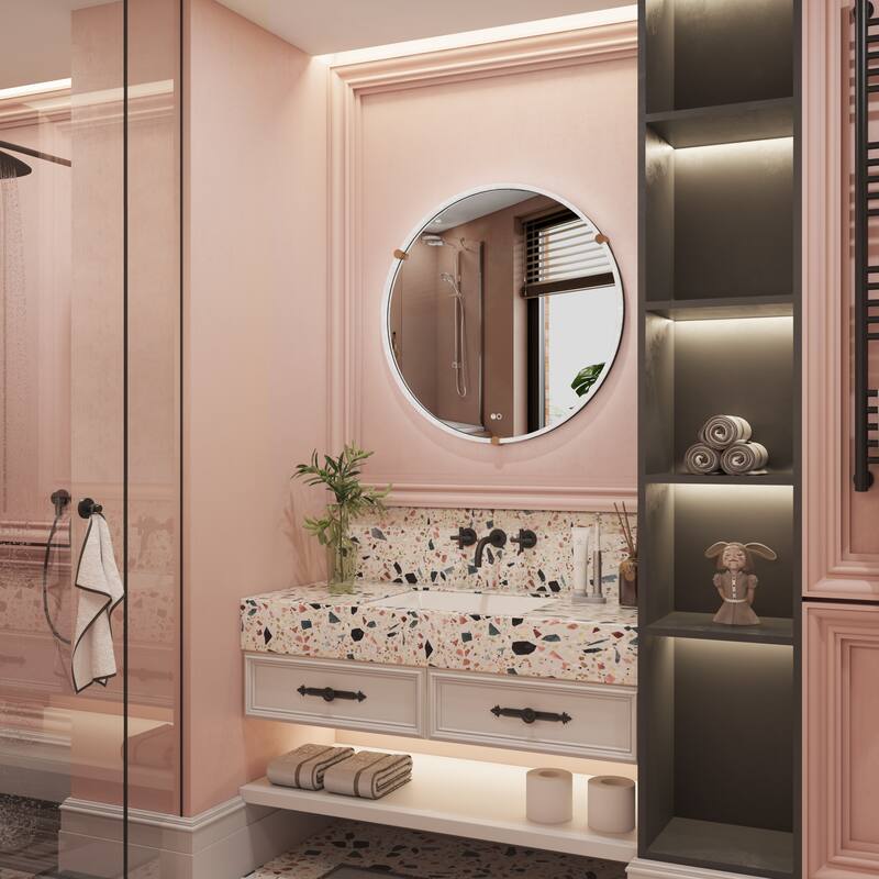 32" Wall Mounted Bathroom Round Framed Acrylic PMMA luminous LED Mirror With Memory Function - 32"Wx32"H