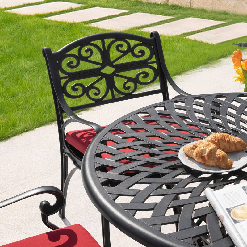 Patio 5 Pieces Cast Aluminum Dining Set with Umbrella Hole and Cushions