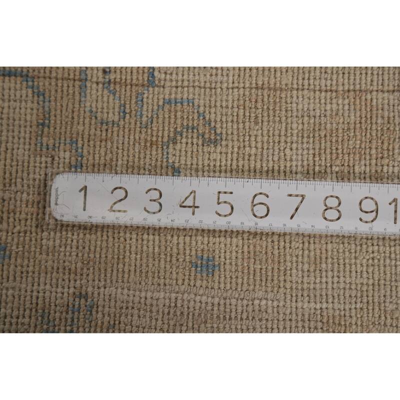 Vegetable Dye Oushak Turkish Rug Hand-Knotted Beige Wool Carpet - 5'0"x 6'7"