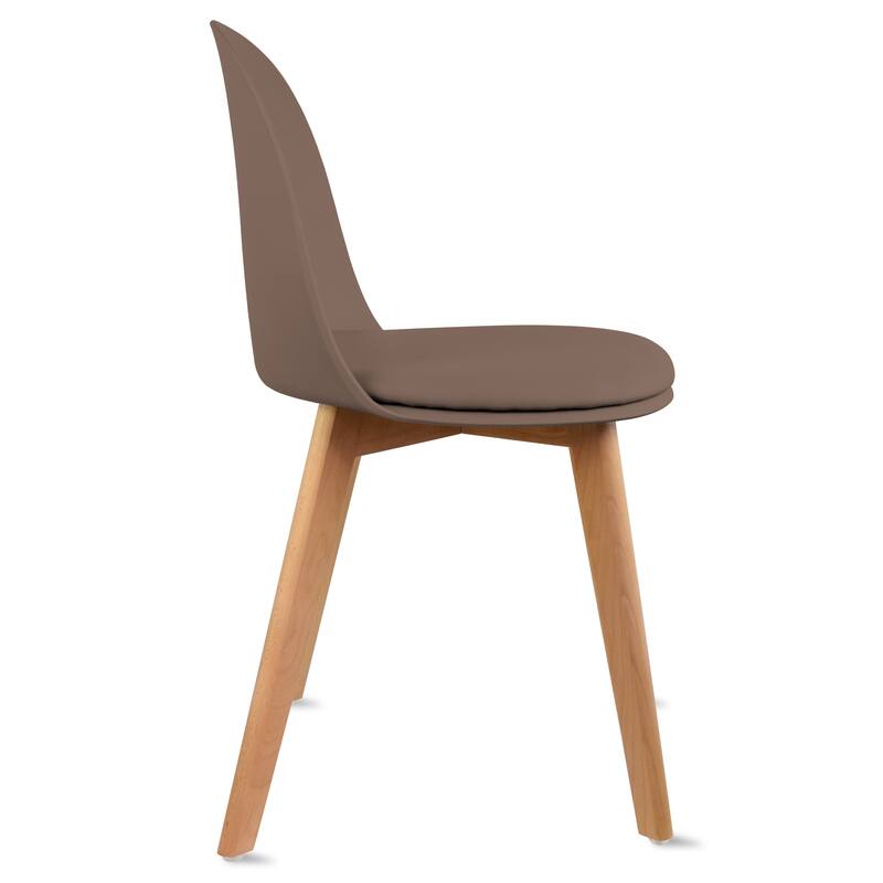 Set of 4 Plastic Dining Chairs Padded Cushion Faux Leather Wooden Legs For Kitchen Waiting Room Outdoor Party