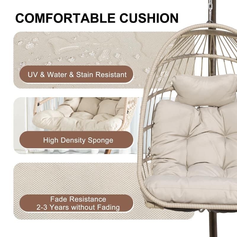 FINCATI Outdoor Oversized Luxury Hanging Egg Chair with Stand, 350 lbs Indoor Egg Swing Chair with Stand, Egg Chair Outdoor
