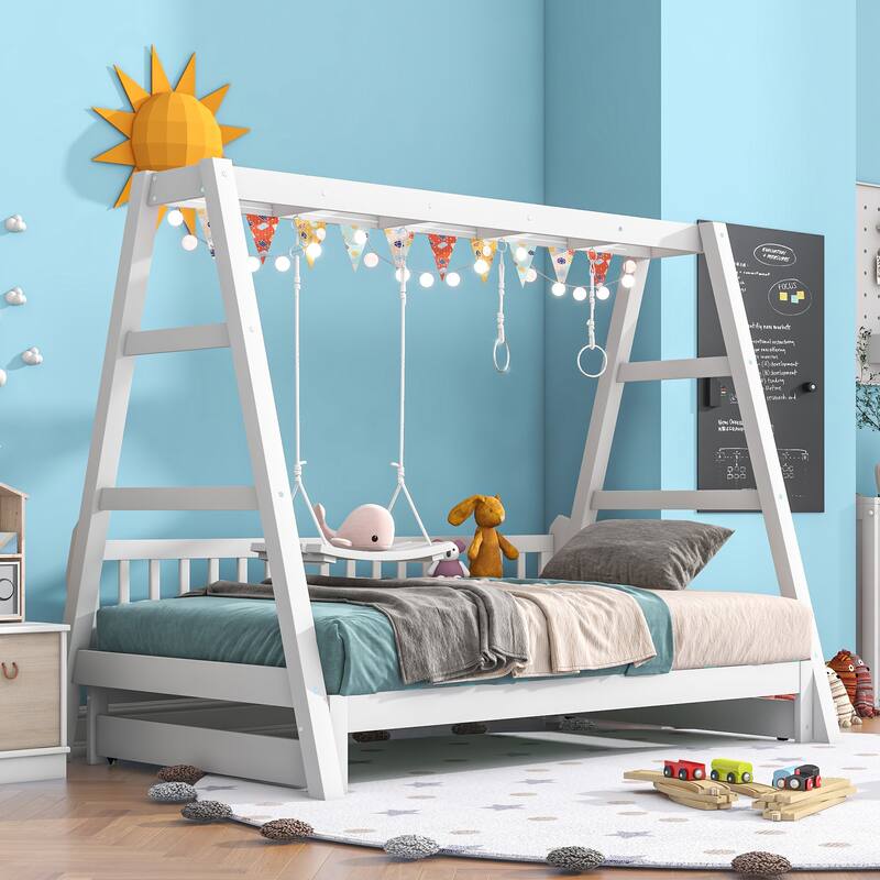 Extendable Twin Daybed with Swing and Ring Handles (Twin bed can be