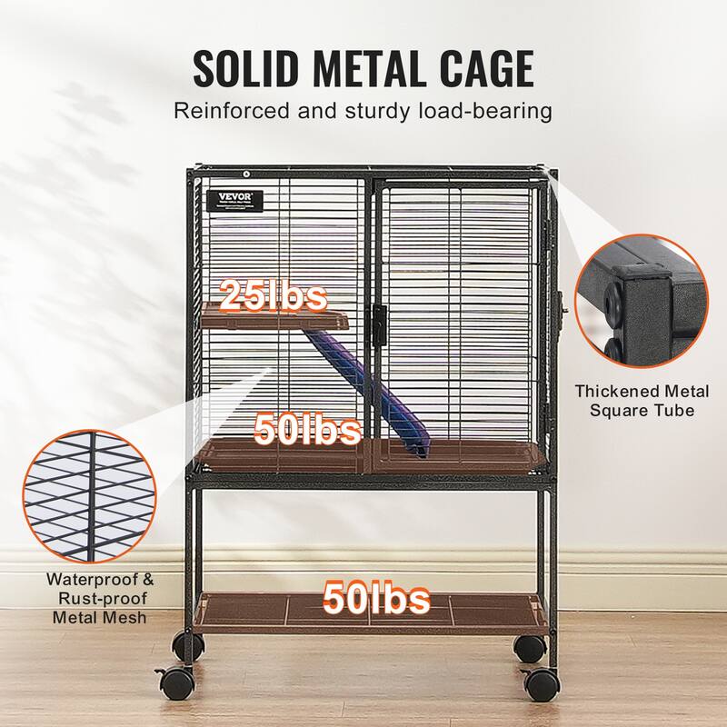 Rolling Metal Ferret Cage Small Animal Cage for Pet Rats, Hamster, Guinea Pig, Chinchilla, Squirrel, Hedgehogs, Bunny