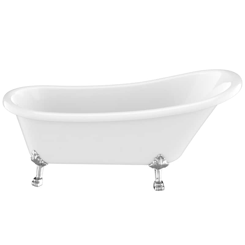 Diamante 67.3" White Acrylic Slipper Claw Foot Tub with Lion's Paw Feet