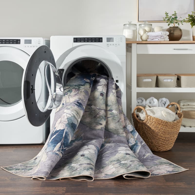 Nourison Washables Indoor only Grey Floral Area Rug