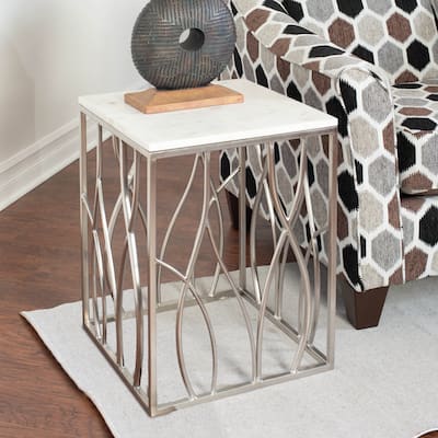18" Modern Square End Table with Stainless Steel Base for Living Room and Bedroom