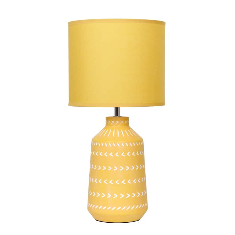 Patterned Ceramic Table Lamp with Fabric Drum Shade Modern Boho Style Multiple Colors - 8.27” x 8.27” x 17.00” - Yellow