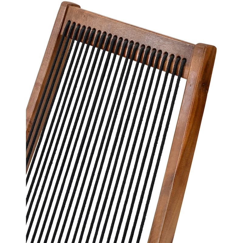 Folding Roping Solid Wood Outdoor Chair, Modern Low Profile Lounge Chair for Patio, Backyard, Deck, Porch, Poolside Garden, Lawn