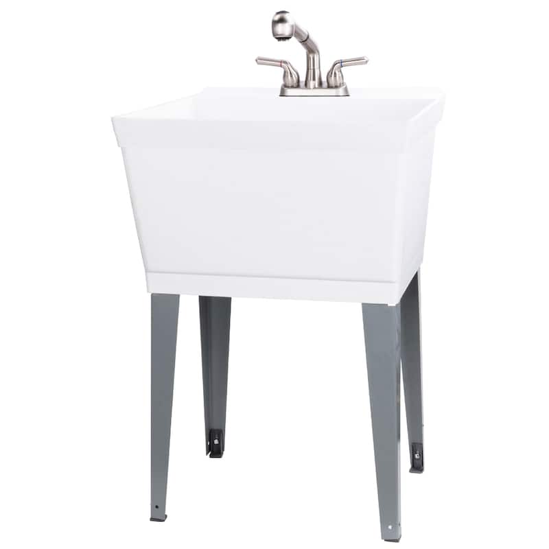 TEHILA 19-Gallon Utility Sink Laundry Tub with Stainless Finish Pull-Out Faucet - White