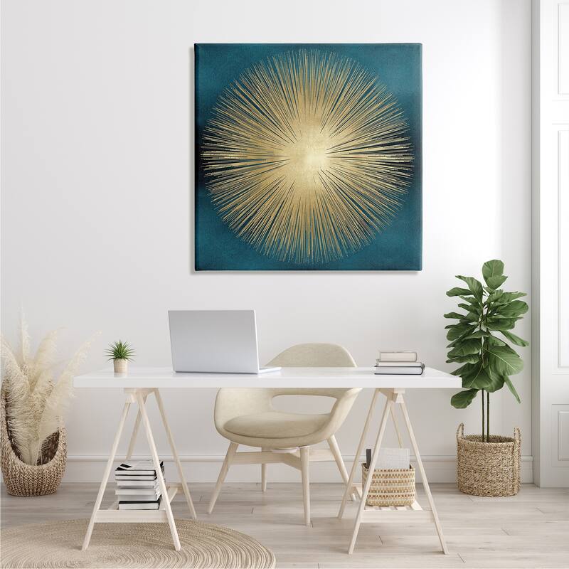 Stupell Abstract Deco Sunburst Shape Over Dark Blue Canvas Wall Art - Yellow