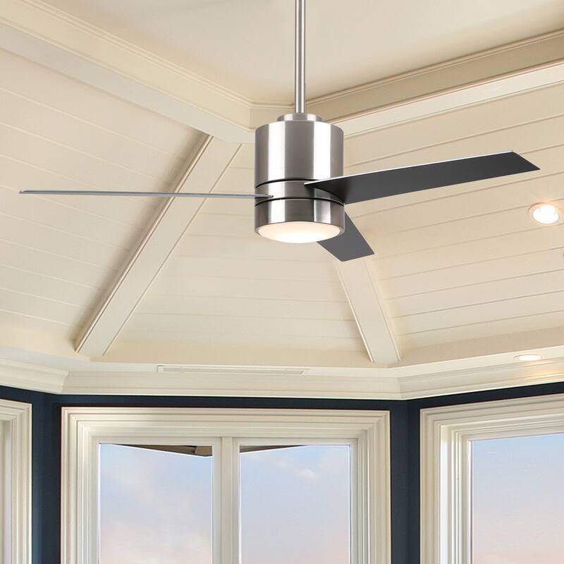 CARRO Aurora 52" Indoor Smart Ceiling Fan with LED Light and Wall Control-Downrod - Silver Black