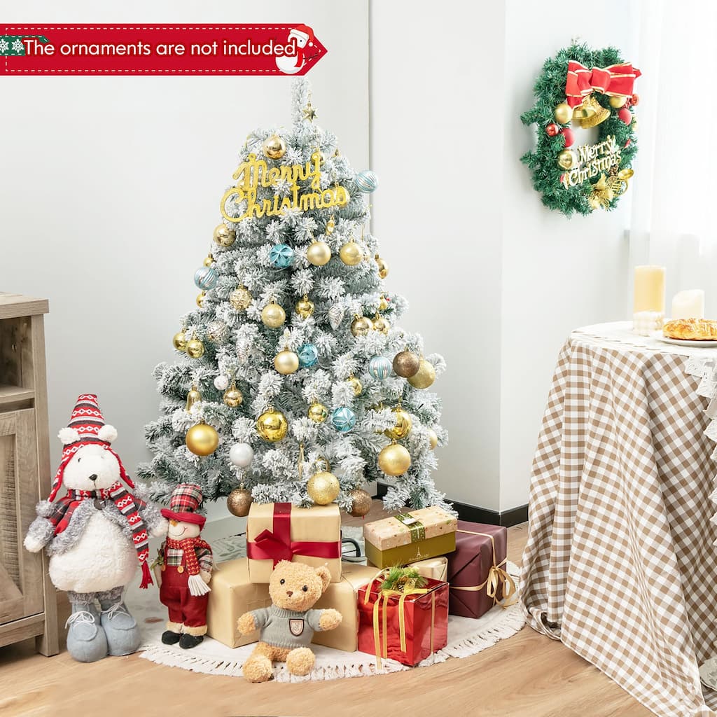 Gymax 4.5FT Pre-Lit Autoflocking Christmas Tree Flocked Tree w/ LED