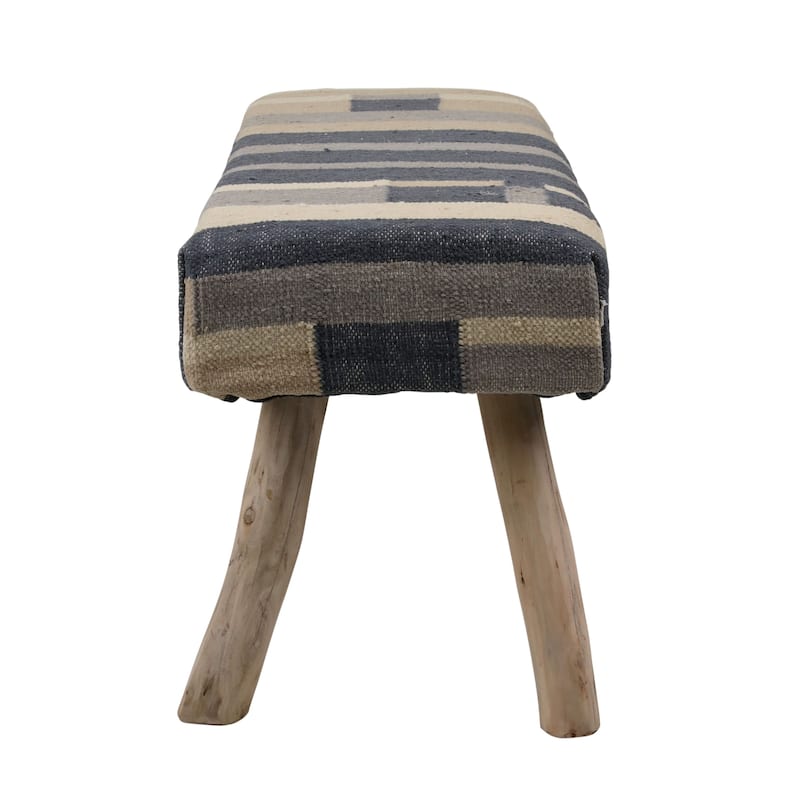 Mallory Wool Bench, Neutral and Blue Tones