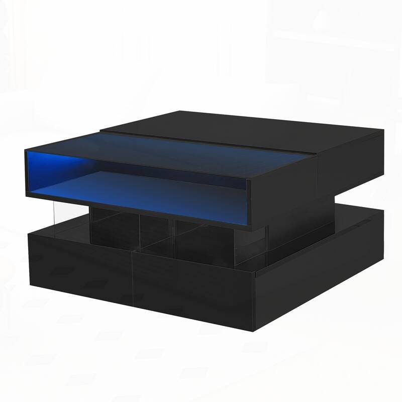 Square Coffee Table with Glass Top and High-Gloss Finish