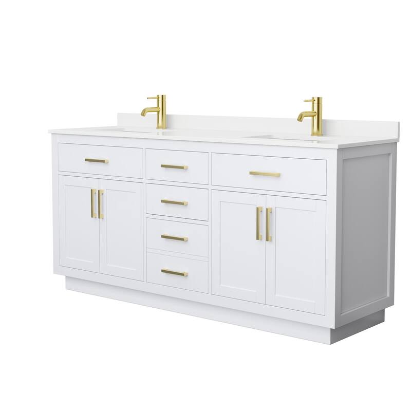 Beckett TK 72-inch Double Vanity, Single Hole Quartz Top - White, Gold Trim, White Quartz Top