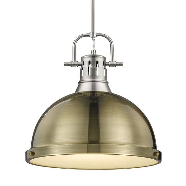slide 2 of 13, Duncan 1-light Hanging Dome Pendant with Rod Pewter with Aged Brass