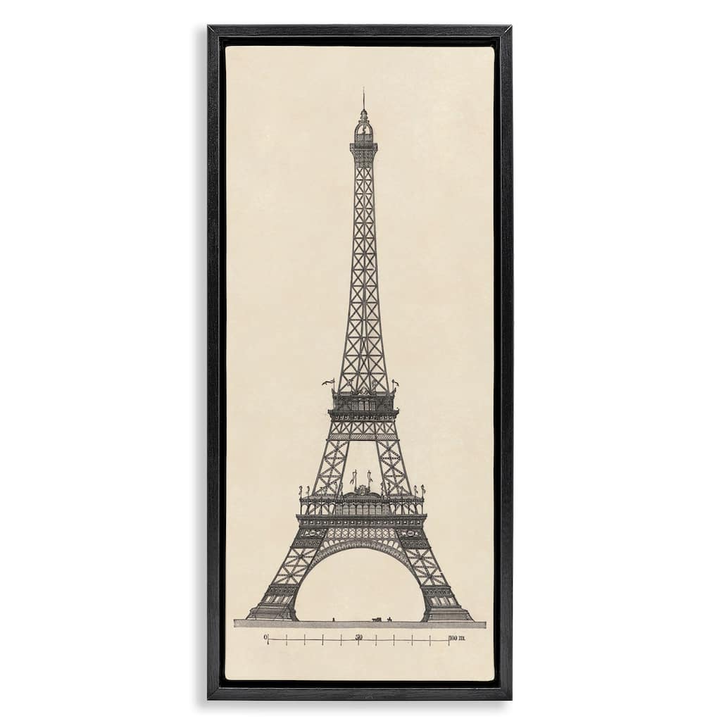 Stupell Parisian Tower Illustration Framed Floater Canvas Wall Art Design By Phillipa Katz