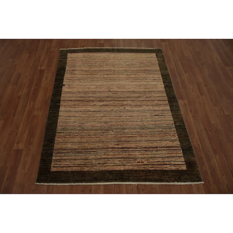 Hand Knotted Oriental 100% Wool Carpet Modern Contemporary Beige & Ivories Gabbeh Area Rug - 5' 7'' X 4' 2''