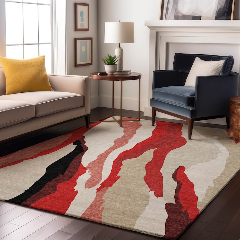 Premium Washable Super Soft Mid Century Modern Mayfield Rug - Red - 8' x 10'