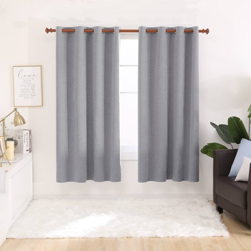 Deconovo Total Blackout Faux Linen Curtains 2 Panels - 52W x 72L - Grey
