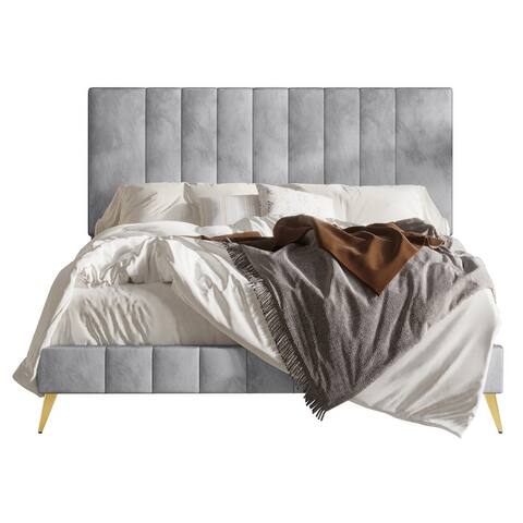 CraftPorch Modern Velvet Tufted Upholstered Gold Accent Platform Bed