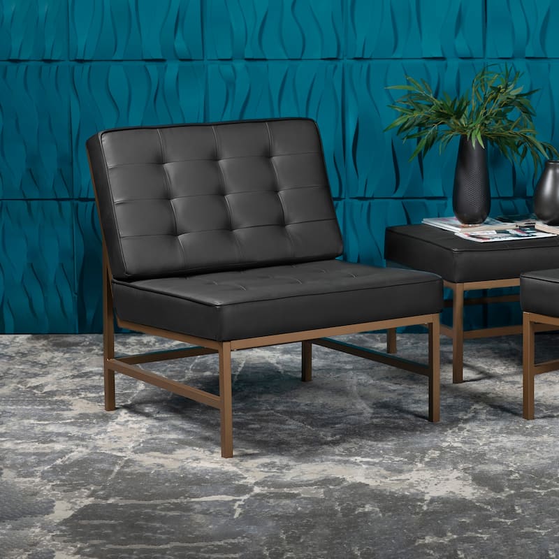 Studio Designs Home Ashlar Metal and Tufted Blended Leather Armless Accent Chair