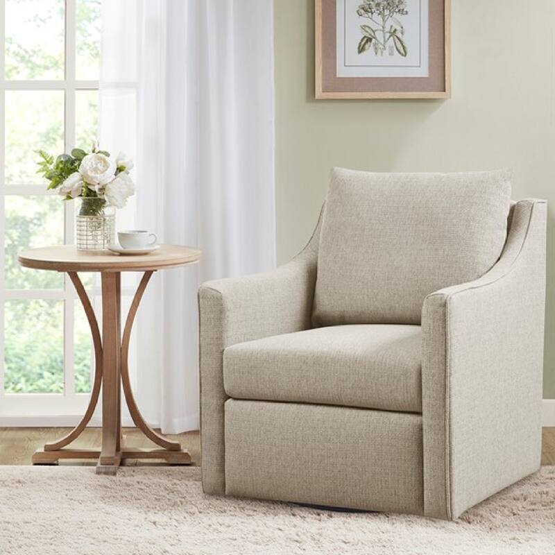 Roomfitters 360 Degree Swivel Accent Armchair, Martha Stewart Bedford Collection Upholstered Seating with Sloped Arms, Natural