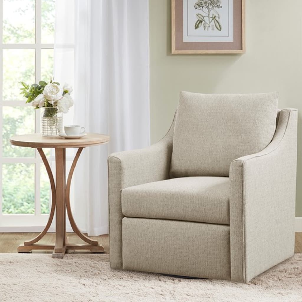 Roomfitters 360 Degree Swivel Accent Armchair, Martha Stewart Bedford Collection Upholstered Seating with Sloped Arms, Natural