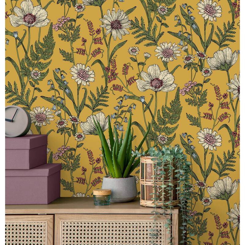 Fine Decor Arden Mustard Wild Meadow Wallpaper