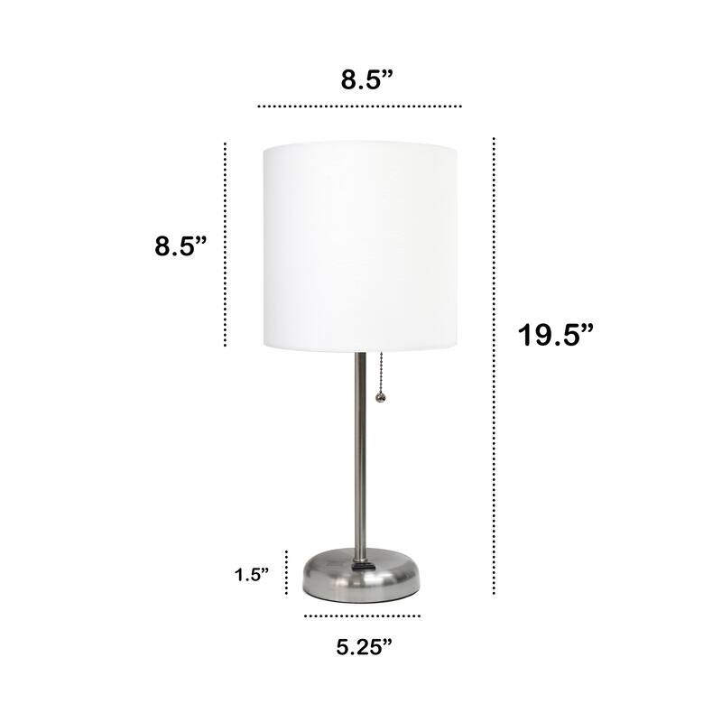 19.5" Power Outlet Metal Lamp in Steel w Aqua Shade