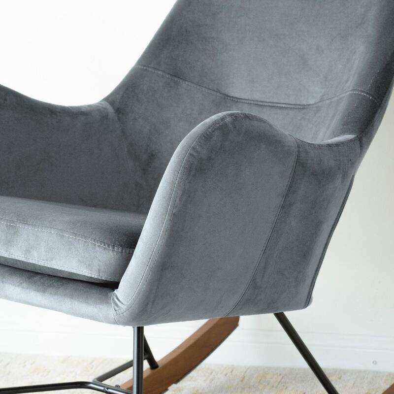 Velvet Glider Rocking Chair with Armrest, Lounge Reading Chair with High Back, Single Sofa Chair with Wooden Base