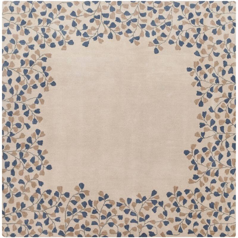Rome Hand Tufted Floral Border Area Rug - Navy/Beige - 9'9" Square - Runner/Square