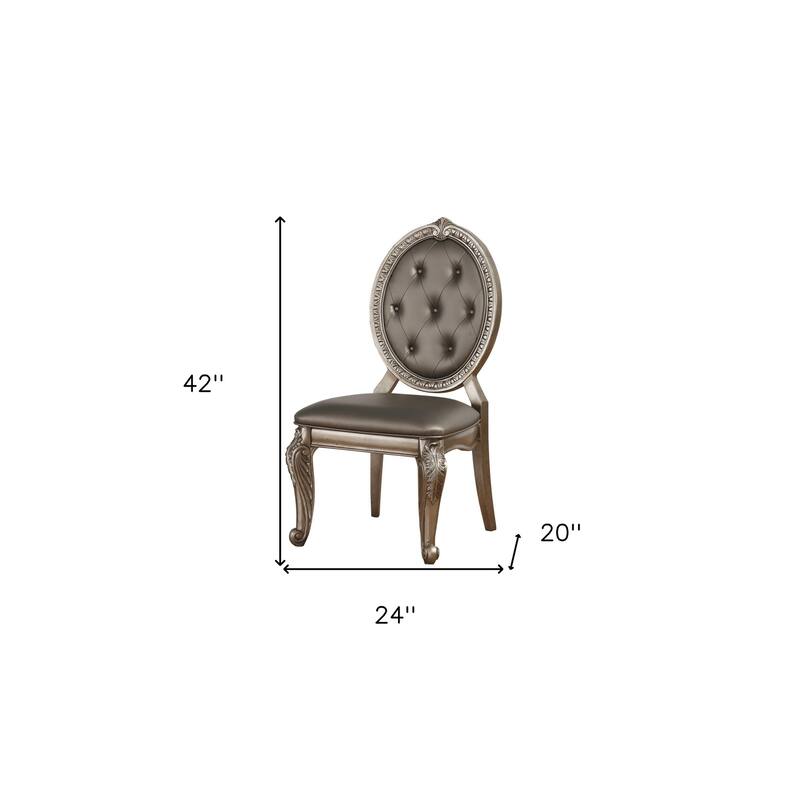 HomeRoots Set of Two Tufted Champagne Upholstered Faux Leather Dining Side Chairs