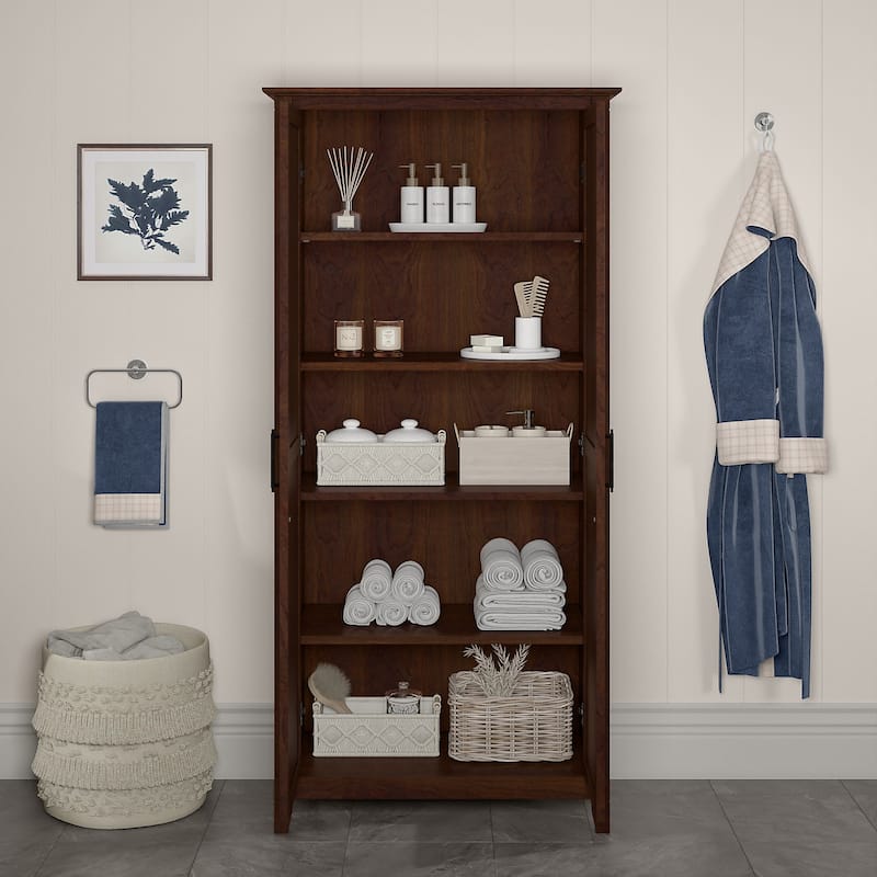 Key West Tall Bathroom Cabinet with Doors & Shelves by Bush Furniture