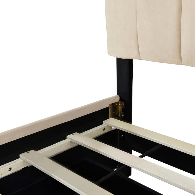 Queen Velvet Upholstered Platform Bed with Drawers & Trundle