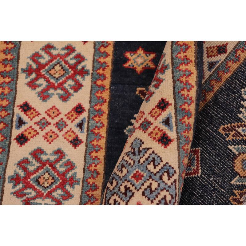 Southwestern Kazak Avery Blue/Beige Wool Runner - 2'8'' x 7'9''