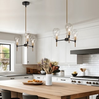 Modern 3-Light Black Gold Chandelier Pendant Light with Glass Shades Kitchen Island Light for Dining Room