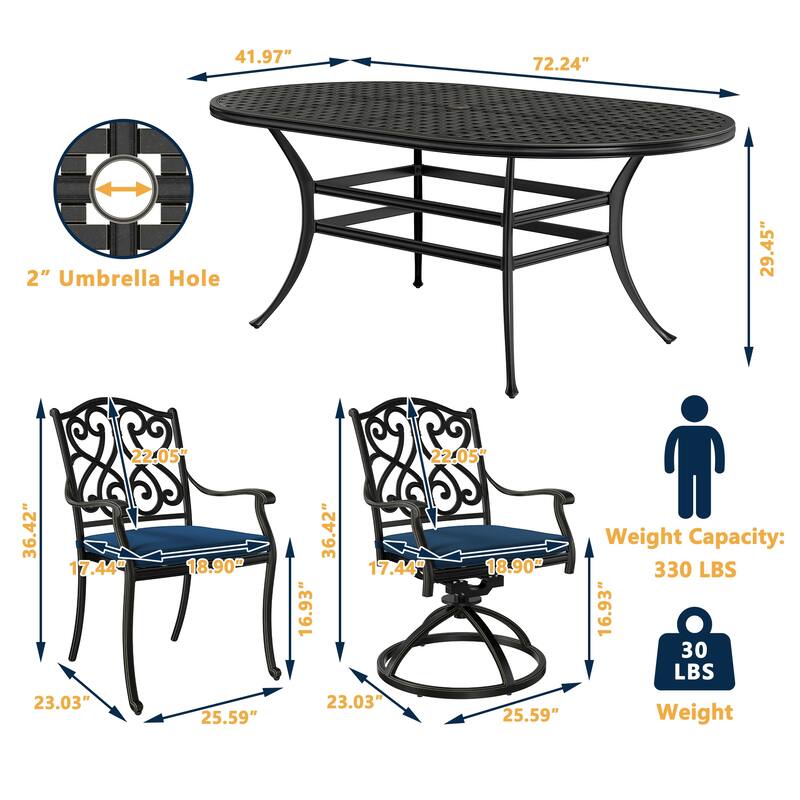 7-Piece Cast Aluminum Patio Dining Set with Cushions