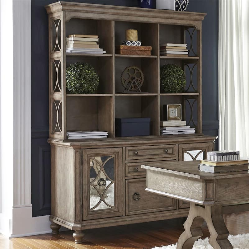 Copper Grove Simply Elegant White, Brown, & Heathered Taupe Credenza Hutch - Taupe - Wood Finish