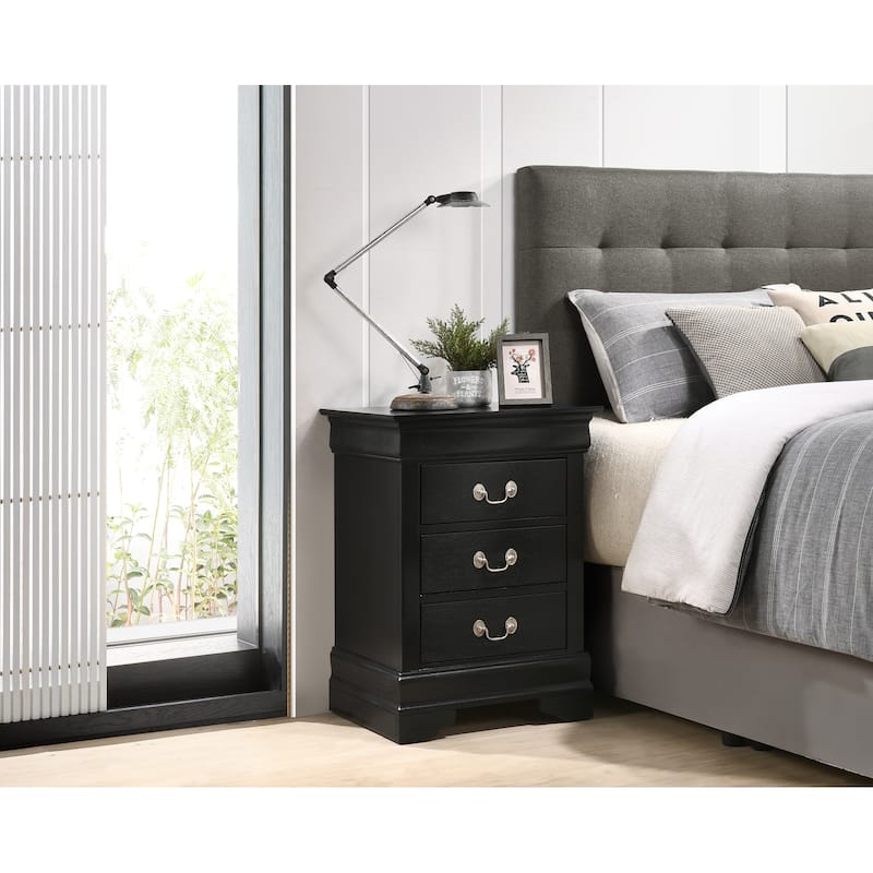 3-Drawer Black Nightstand with English Dovetail Drawers, 29 Inch Classic Wooden Bedroom Bedside Table