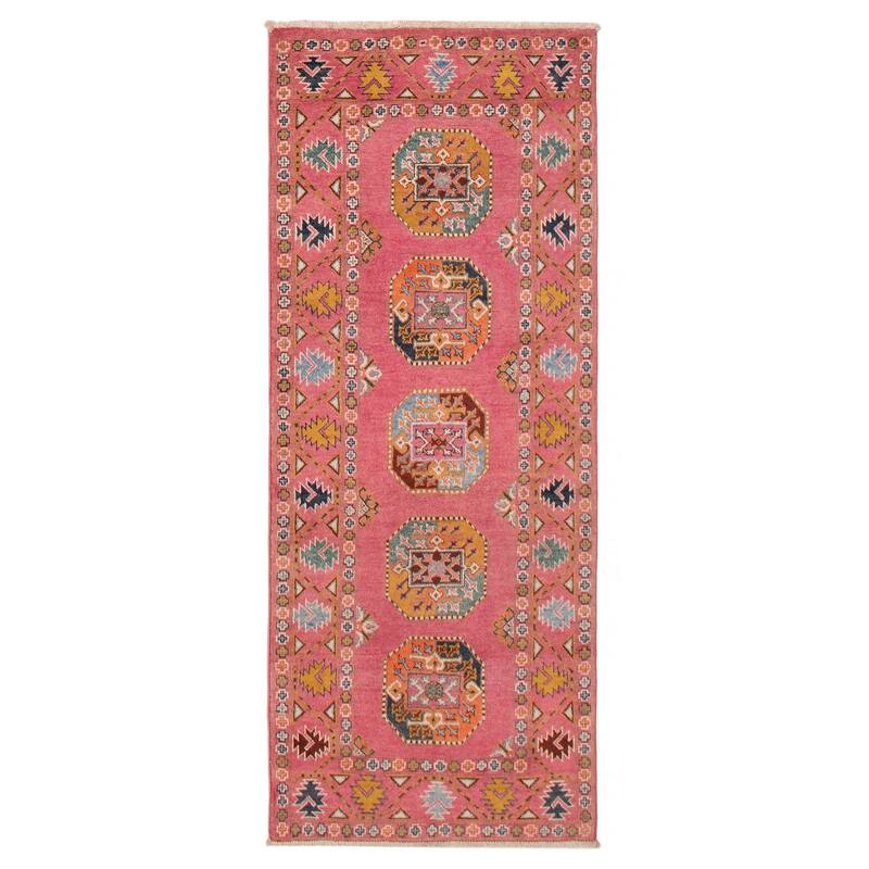 ECARPETGALLERY Hand-knotted Uzbek Ghazni Pink Wool Rug - 2'8 x 6'7 - Dark Pink - 2'8 x 6'7