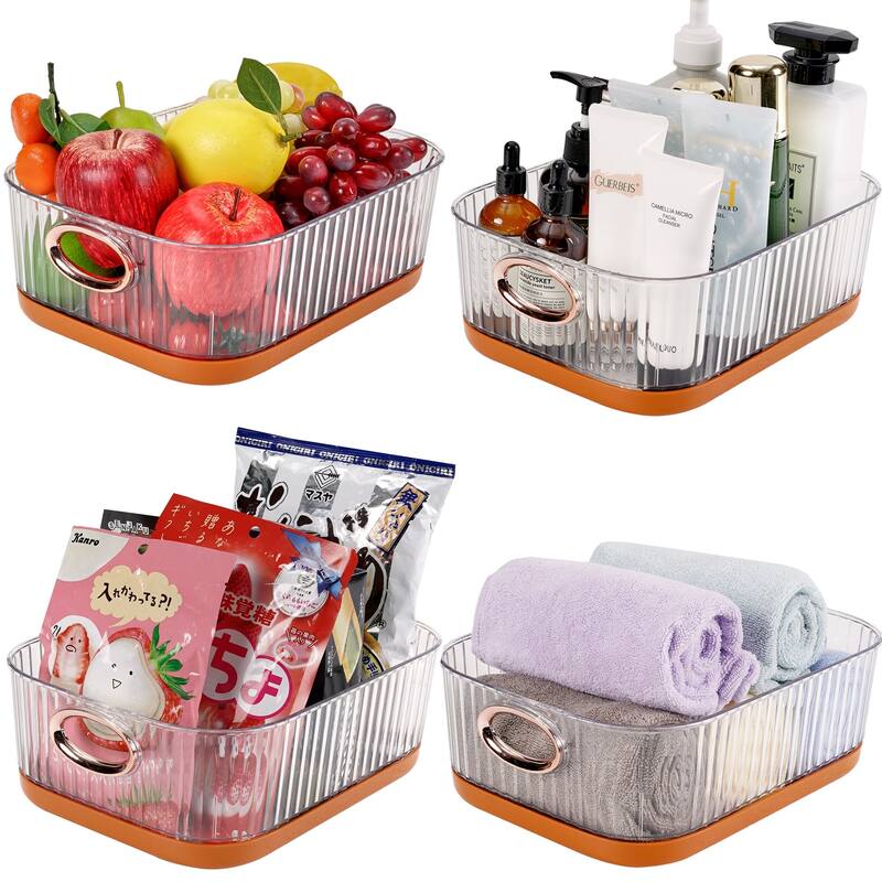 Set of 4 Plastic Storage Bins Organizers Stackable Clear Pantry Organizer Box Containers