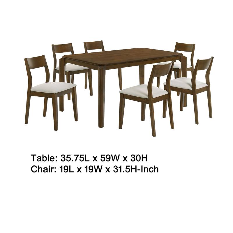 Montena 7pc Dining Table and 6 Chair Set, Beige, Dark Brown